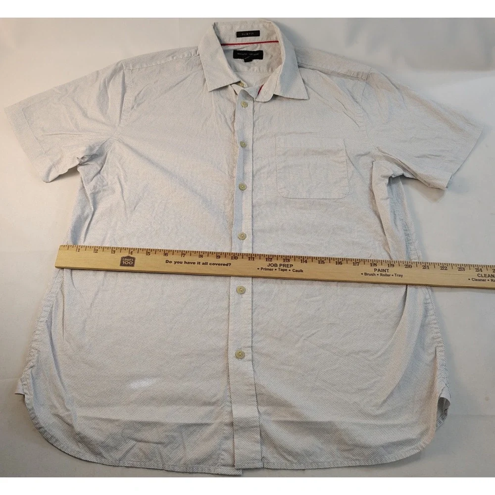 Banana Republic Mens Slim Fit Short Sleeve Button Down Shirt White Blue Dot L